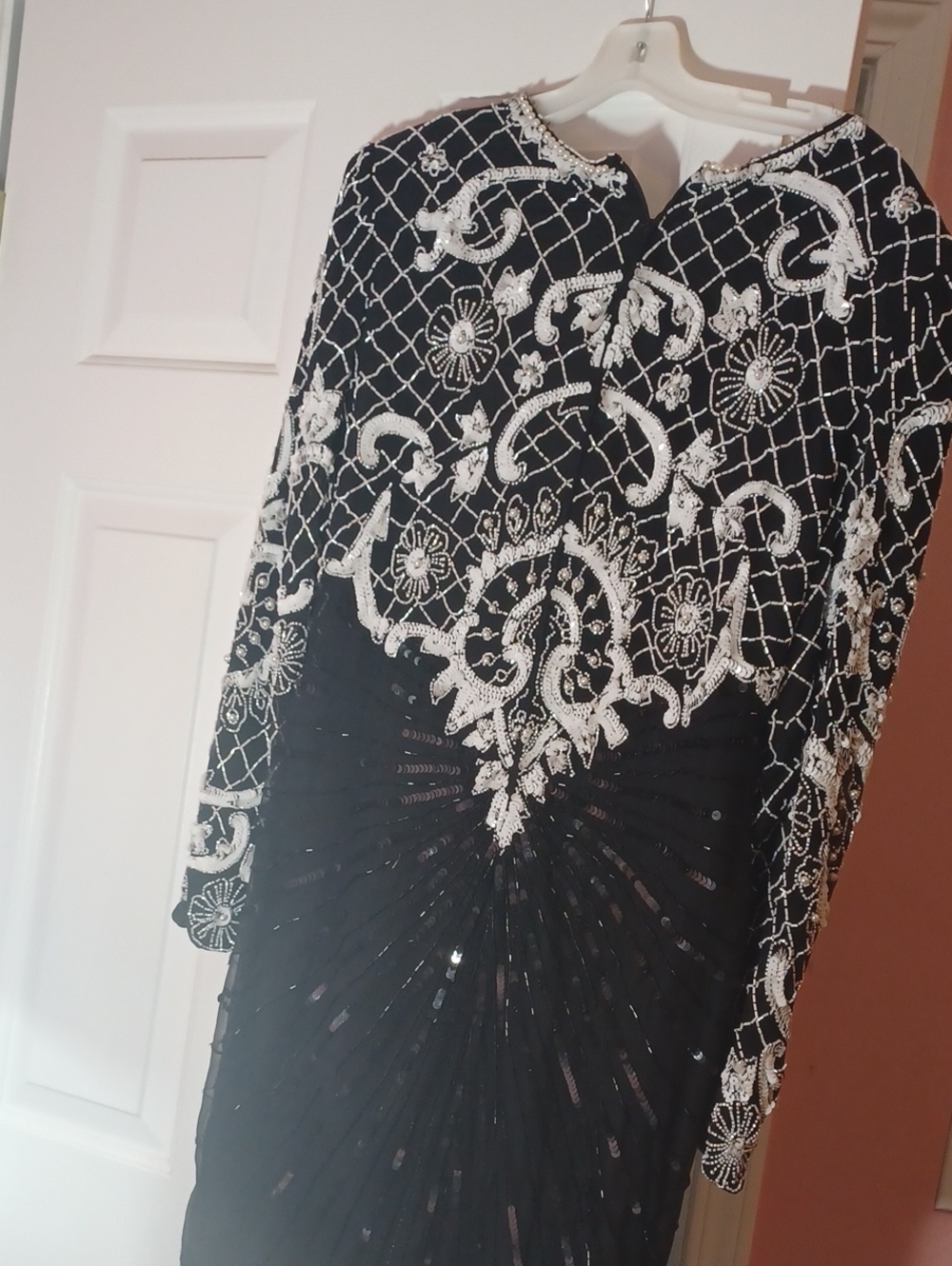 Embellished Black & White Evening Dress